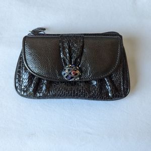 Brighton Leather Clutch Crossbody Purse in Black with Jeweled Clasp
